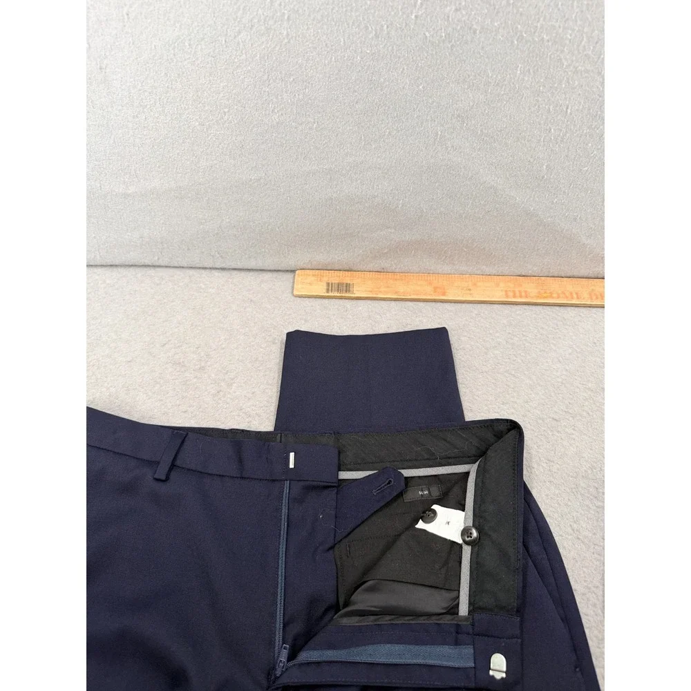 J Crew Bowery Slim Fit Dress Pants Mens 32x32 (33x30.5) Navy Wool Blend Office